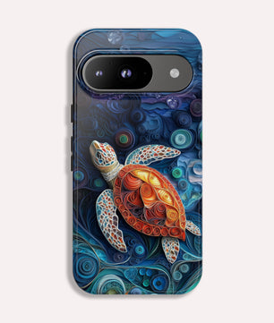 Sea Turtle Phone Case, Paper Quilling Design, Stained Glass Look - Tough Case For Google Pixel