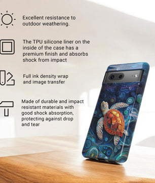 Sea Turtle Phone Case, Paper Quilling Design, Stained Glass Look - Tough Case For Google Pixel
