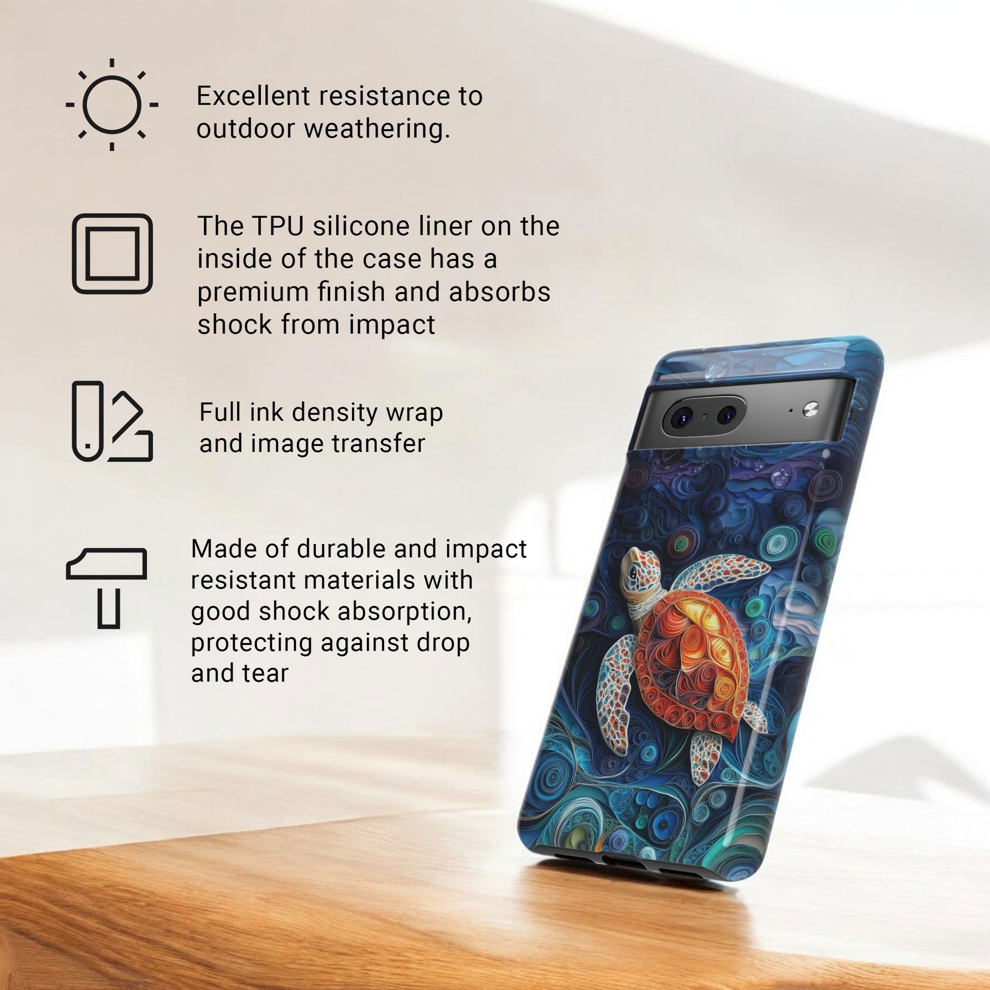 Sea Turtle Phone Case, Paper Quilling Design, Stained Glass Look - Tough Case For Google Pixel