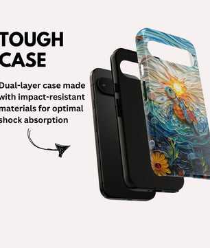 Sea Turtle Phone Case, Paper Quilling Design, Stained Glass Look - Tough Case for Google Pixel