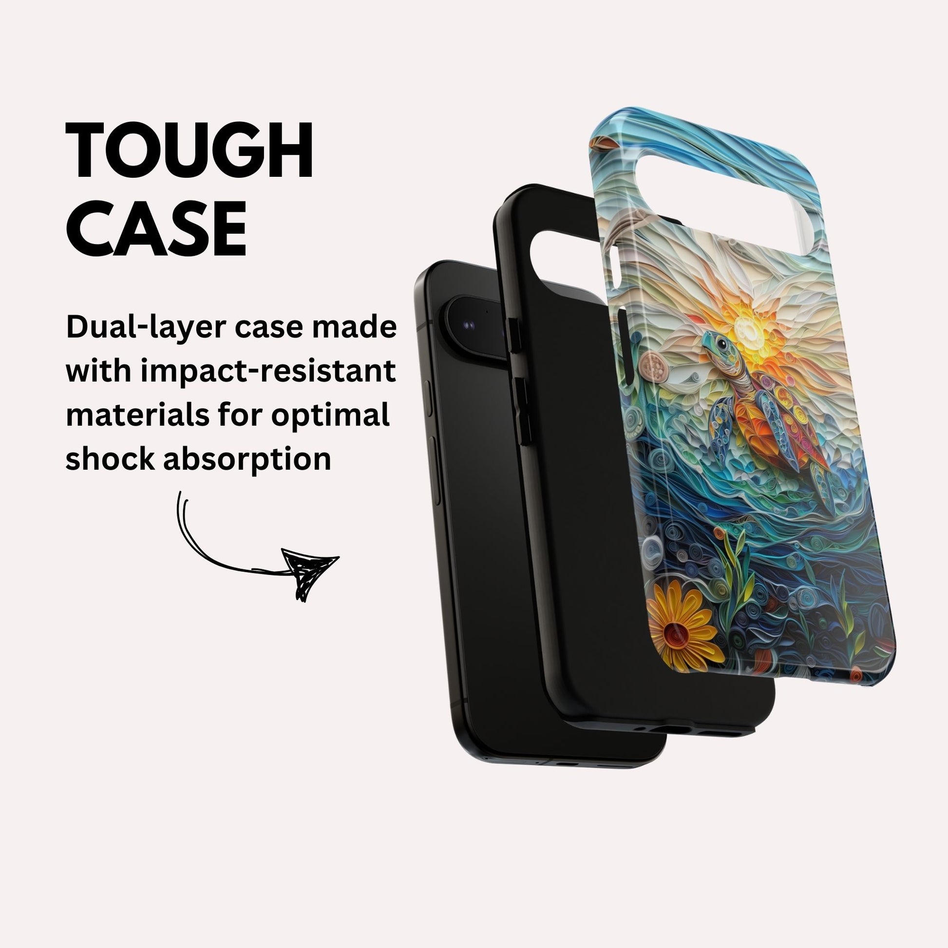 Sea Turtle Phone Case, Paper Quilling Design, Stained Glass Look - Tough Case for Google Pixel