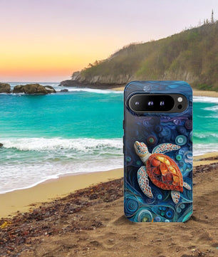 Sea Turtle Phone Case, Paper Quilling Design, Stained Glass Look - Tough Case For Google Pixel