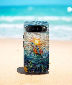 Sea Turtle Phone Case, Paper Quilling Design, Stained Glass Look - Tough Case for Google Pixel