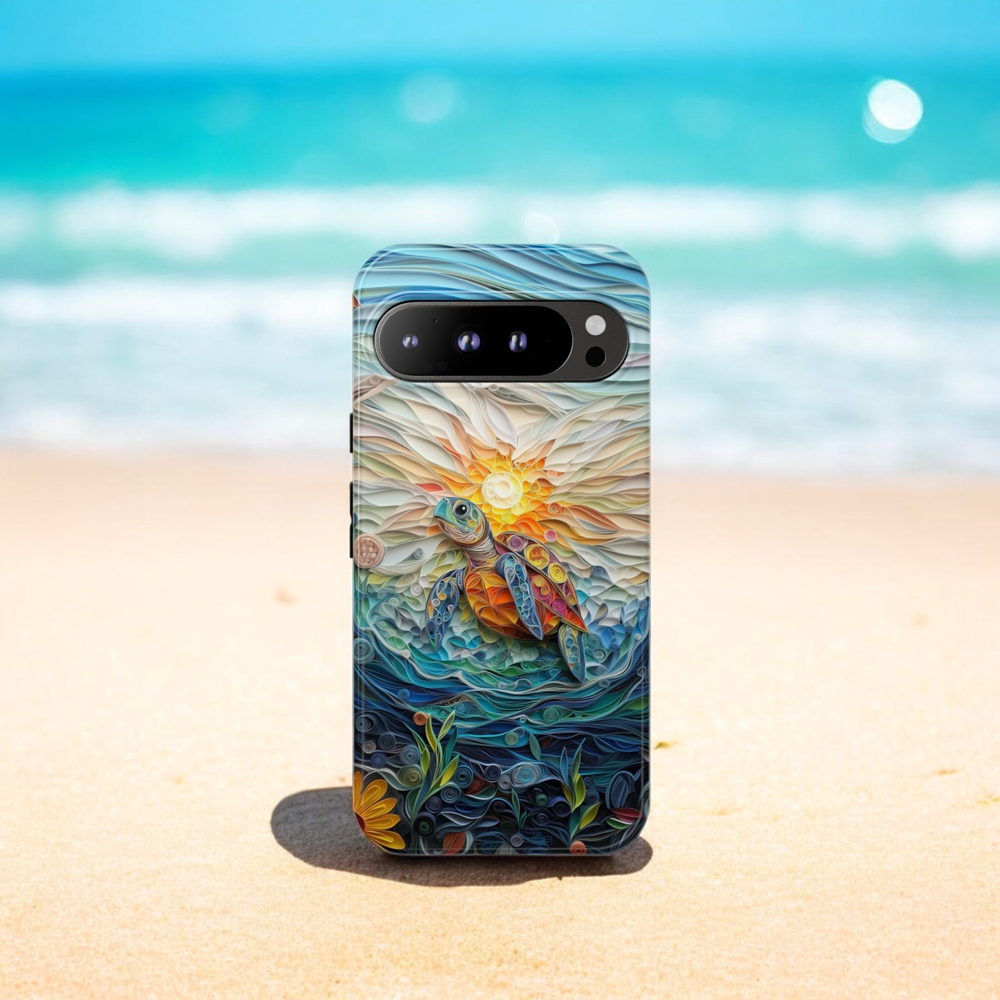 Sea Turtle Phone Case, Paper Quilling Design, Stained Glass Look - Tough Case for Google Pixel