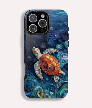 Sea Turtle Phone Case, Paper Quilling Design, Stained Glass Look - Tough Case for iPhone