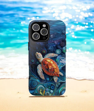 Sea Turtle Phone Case, Paper Quilling Design, Stained Glass Look - Tough Case for iPhone