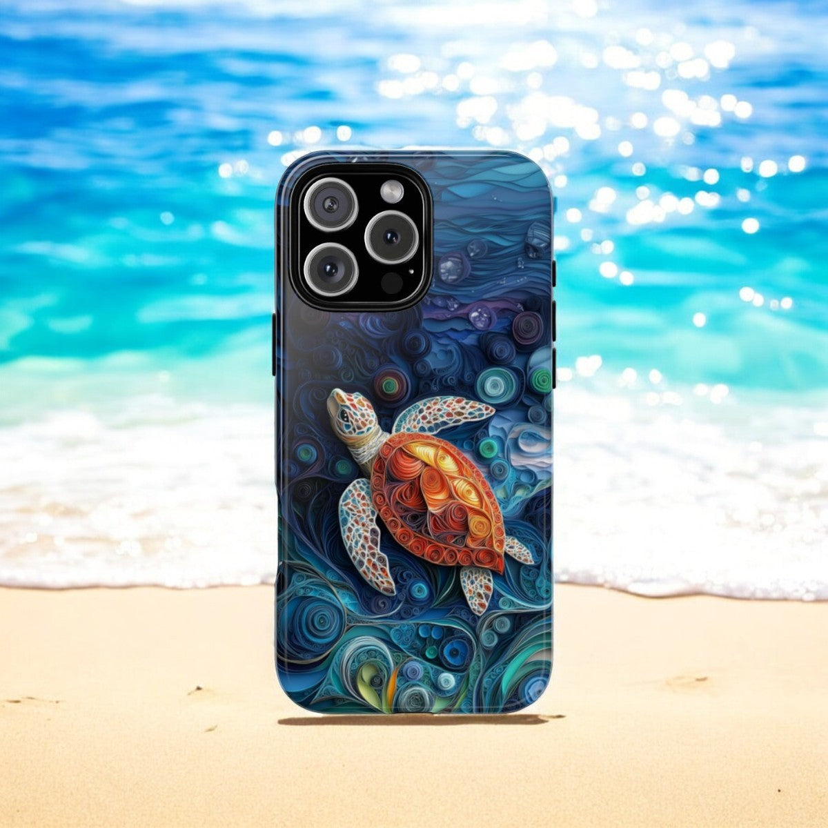 Sea Turtle Phone Case, Paper Quilling Design, Stained Glass Look - Tough Case for iPhone