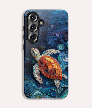 Sea Turtle Phone Case, Paper Quilling Design, Stained Glass Look - Tough Case for Samsung Galaxy