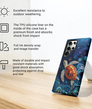 Sea Turtle Phone Case, Paper Quilling Design, Stained Glass Look - Tough Case for Samsung Galaxy