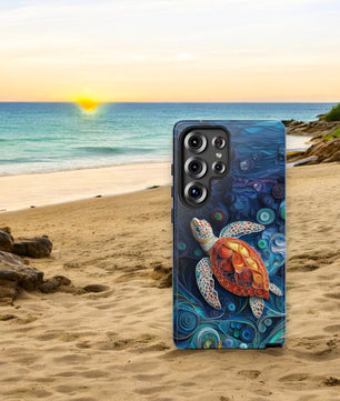 Sea Turtle Phone Case, Paper Quilling Design, Stained Glass Look - Tough Case for Samsung Galaxy