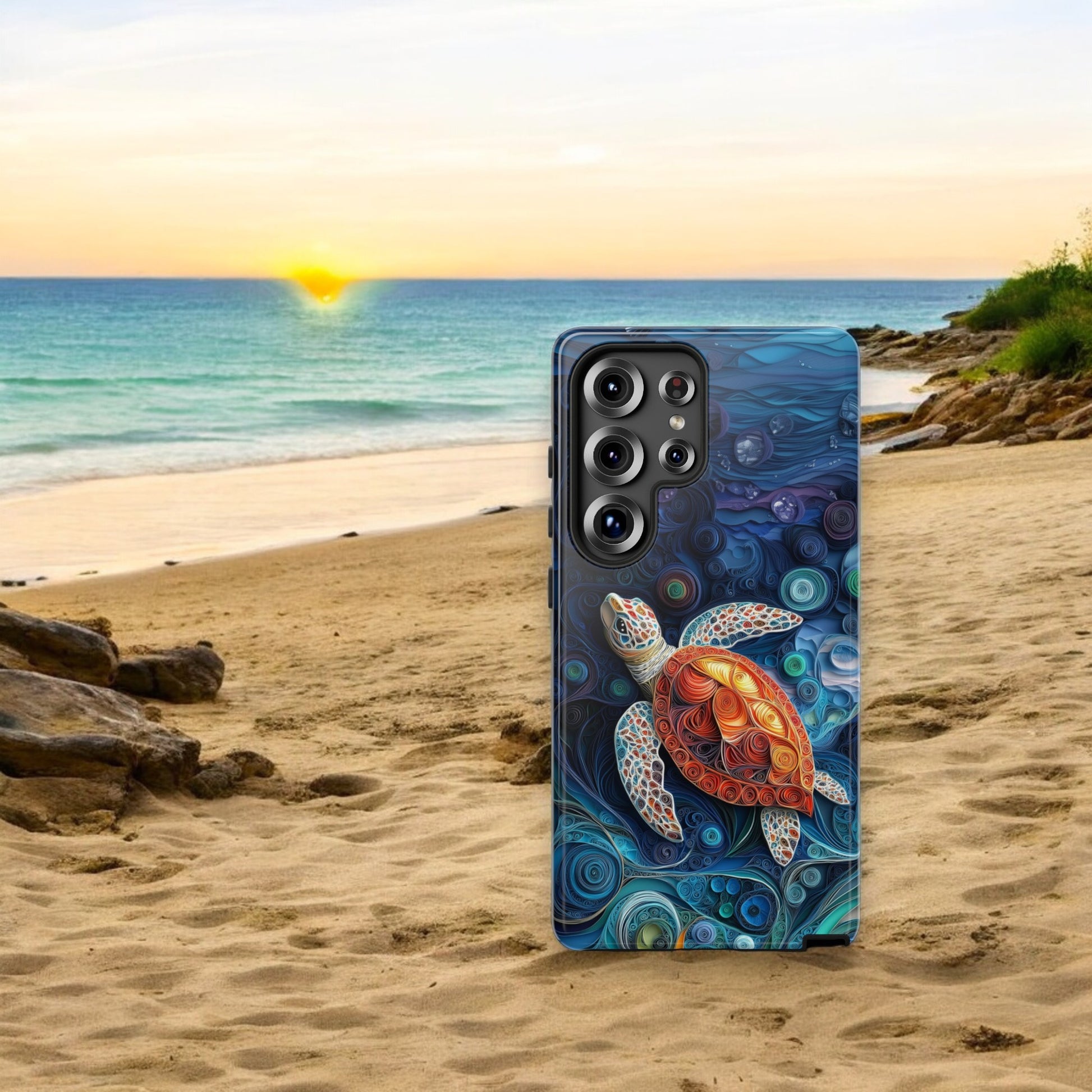 Sea Turtle Phone Case, Paper Quilling Design, Stained Glass Look - Tough Case for Samsung Galaxy