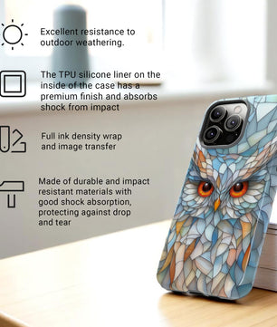 Owl Phone Case Stained Glass Effect Tough Cases for Bird Lovers for iPhone
