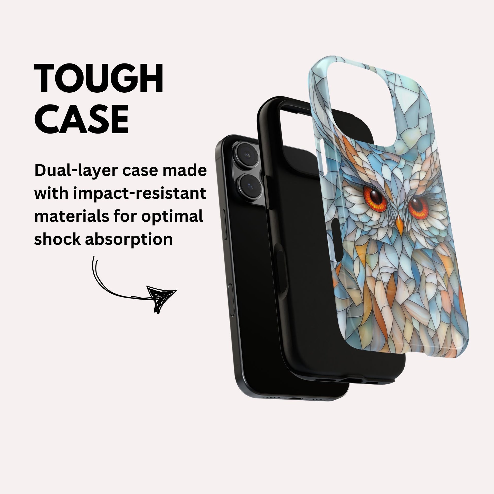 Owl Phone Case Stained Glass Effect Tough Cases for Bird Lovers for iPhone