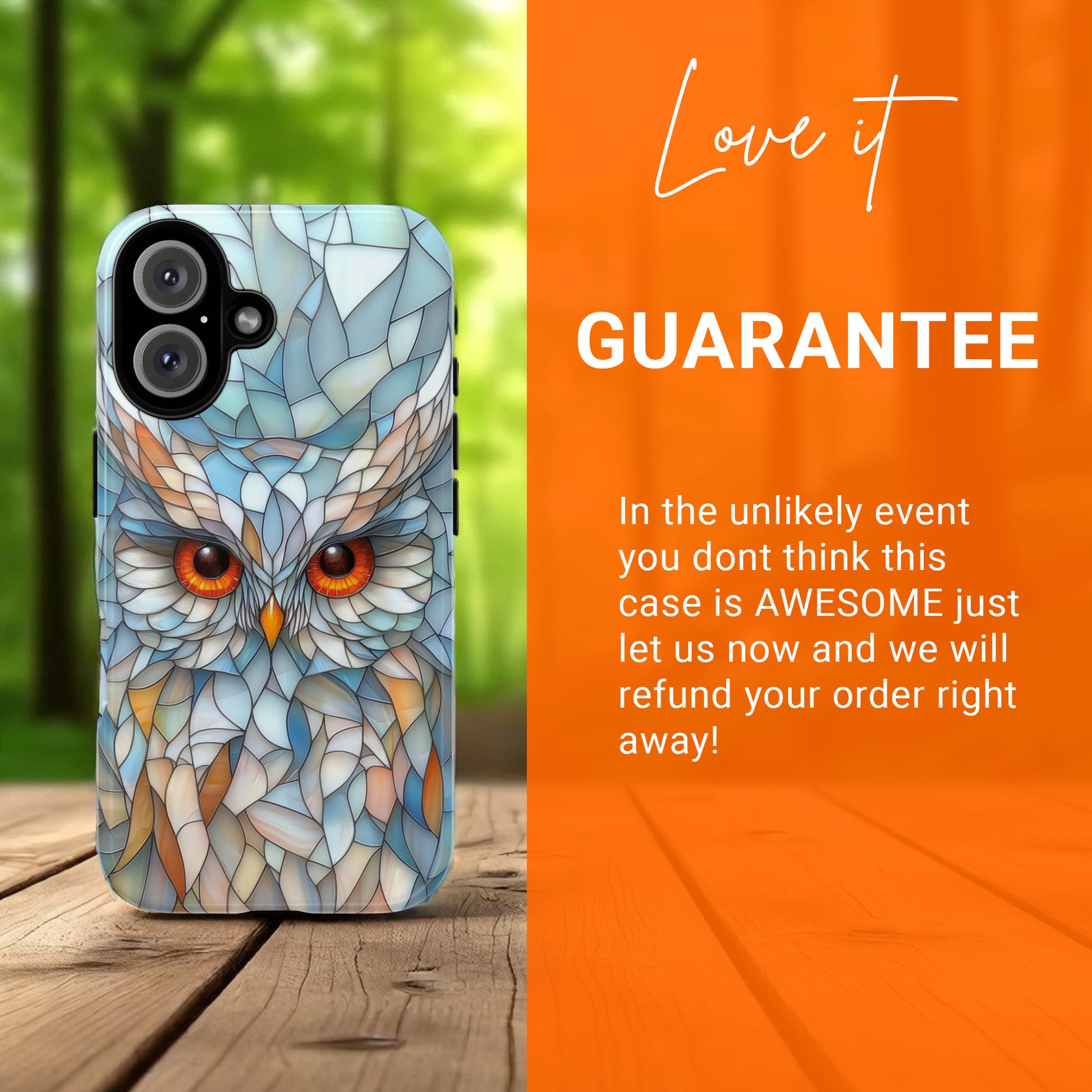 Owl Phone Case Stained Glass Effect Tough Cases for Bird Lovers for iPhone
