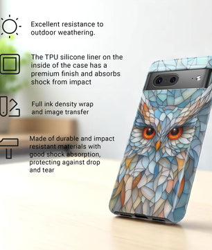 Owl Phone Case Stained Glass Effect Tough Cases for Bird Lovers for Google Pixel