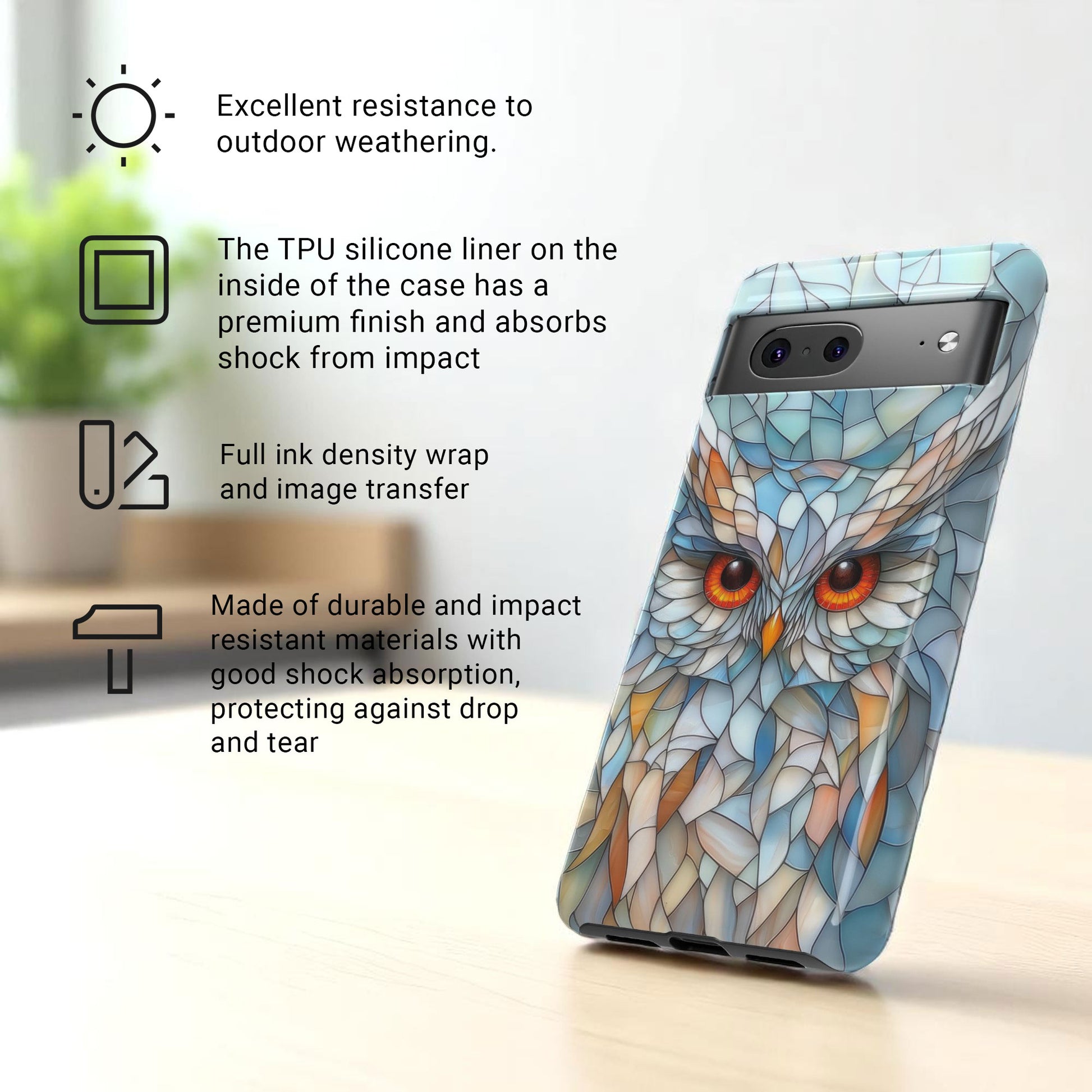 Owl Phone Case Stained Glass Effect Tough Cases for Bird Lovers for Google Pixel