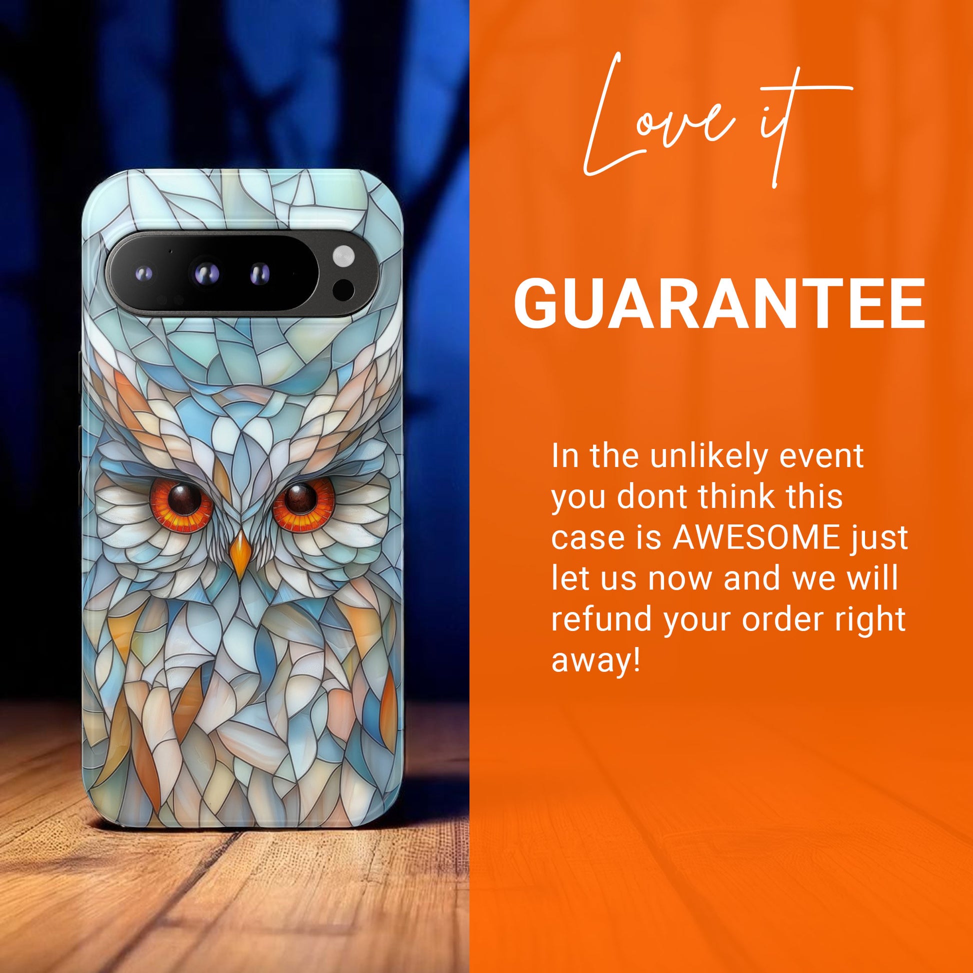 Owl Phone Case Stained Glass Effect Tough Cases for Bird Lovers for Google Pixel