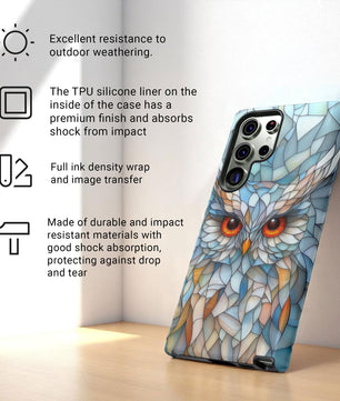 Owl Phone Case Stained Glass Effect Tough Cases for Bird Lovers  for Samsung Galaxy