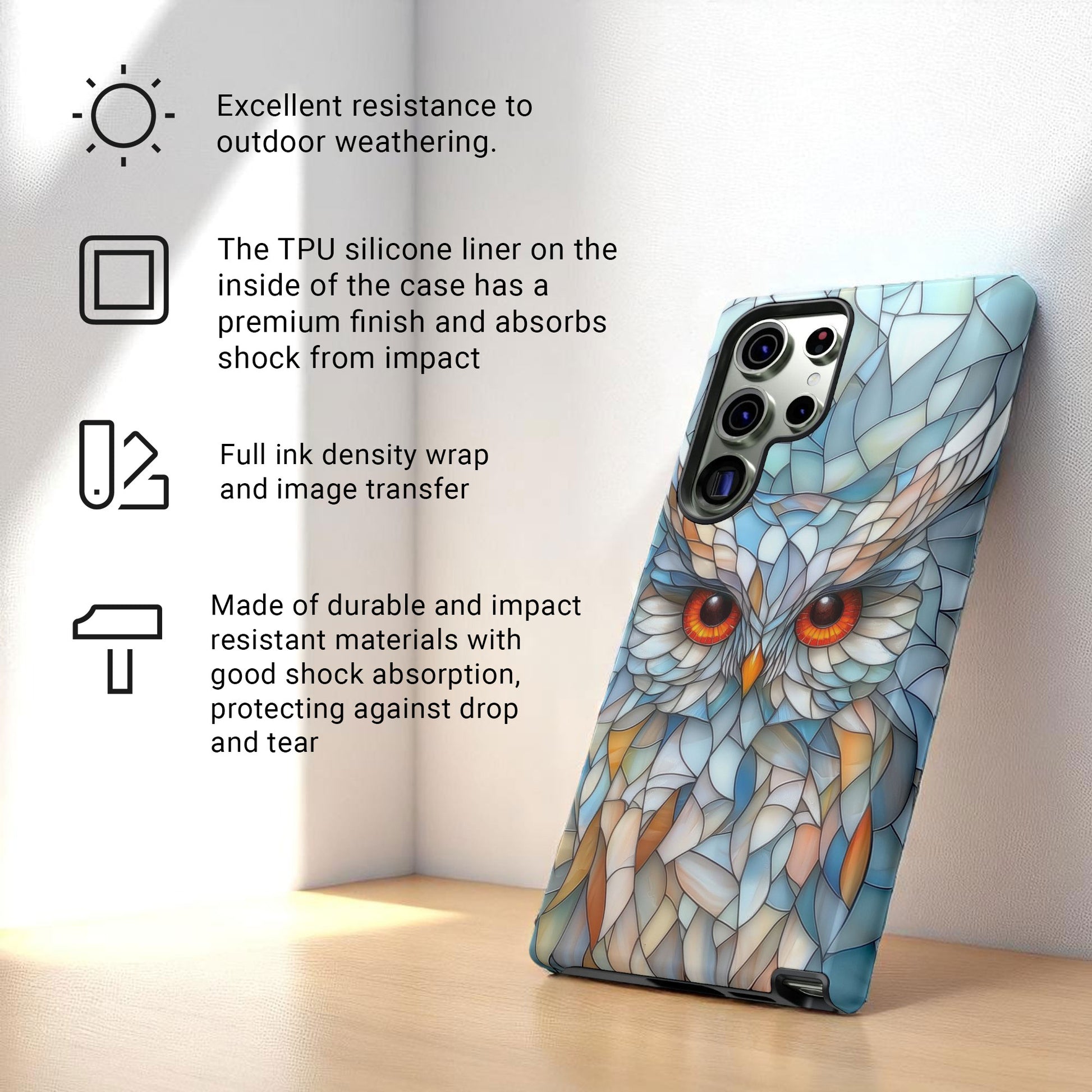 Owl Phone Case Stained Glass Effect Tough Cases for Bird Lovers  for Samsung Galaxy