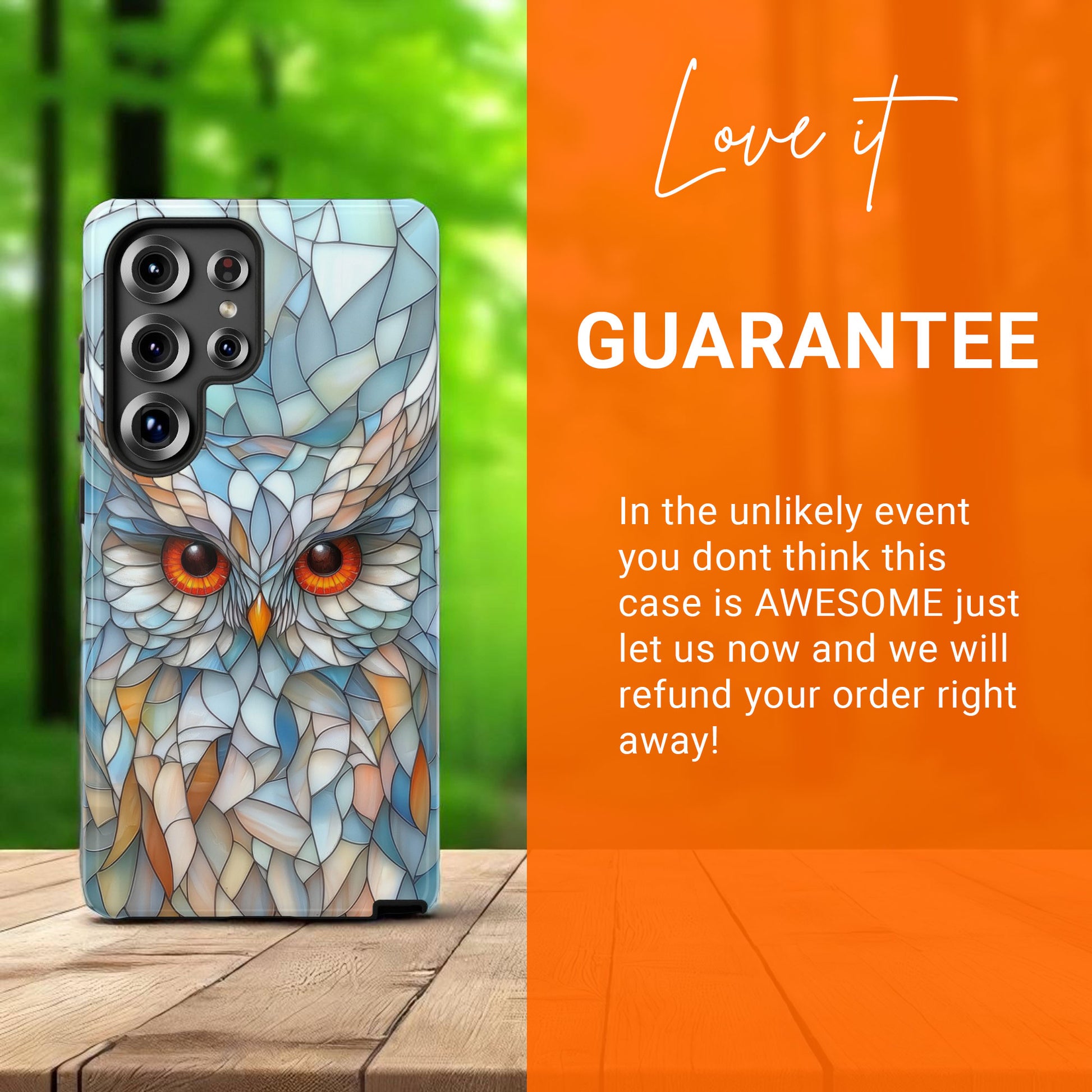 Owl Phone Case Stained Glass Effect Tough Cases for Bird Lovers  for Samsung Galaxy