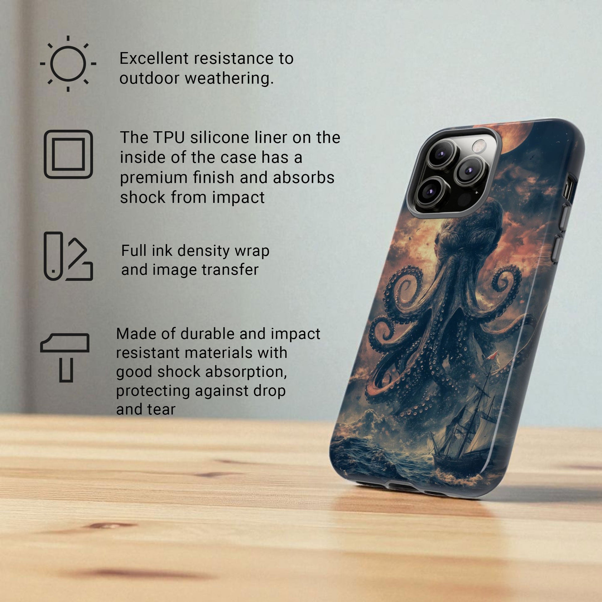 The Kraken - Moody Mythological Octopus Sea Design Tough Phone Case For Apple iPhone 16 15 14 13 12 11 10 9