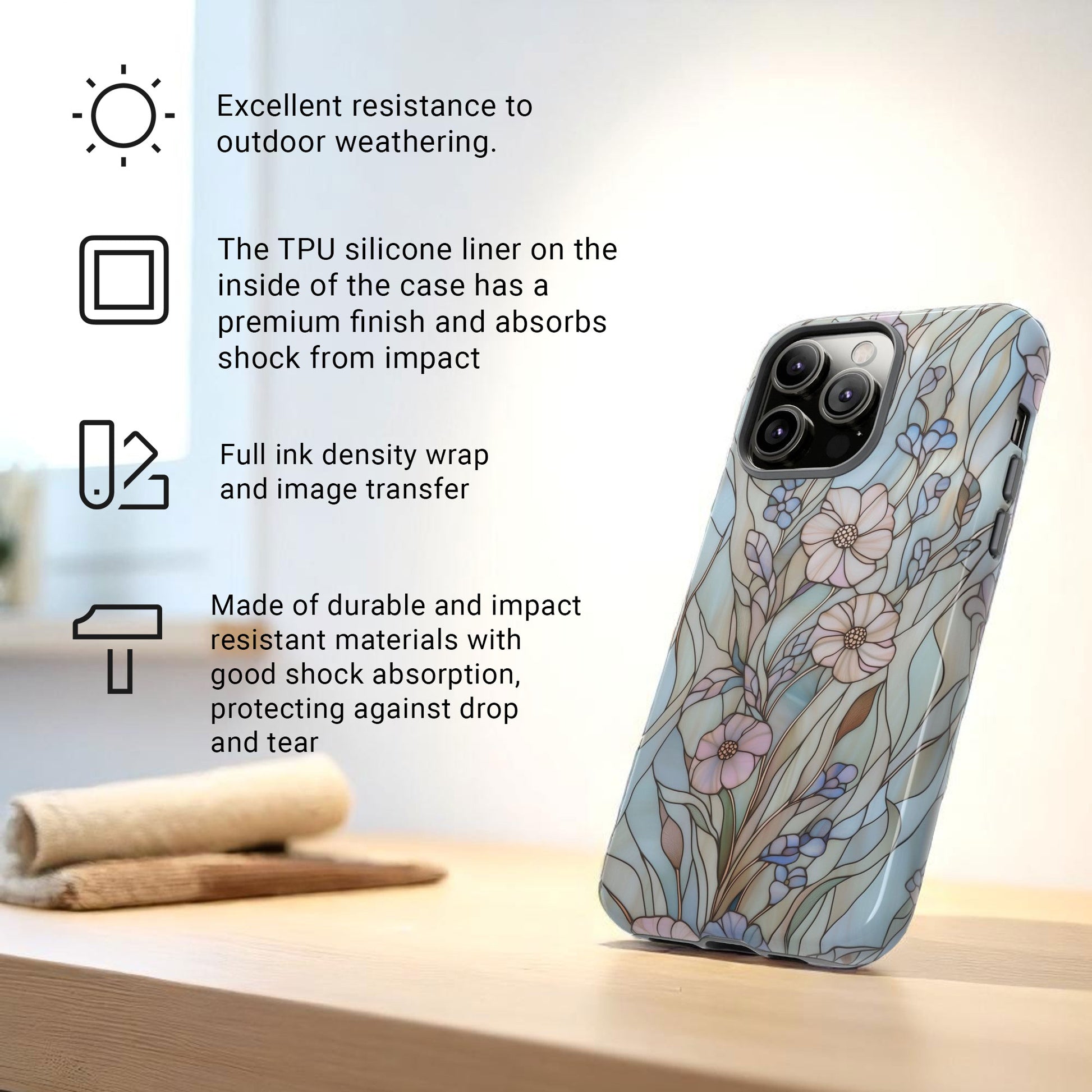 Wildflower Stained Glass Effect Tough Phone Case for iPhone 16 15 14 13 12 11 10 9 8