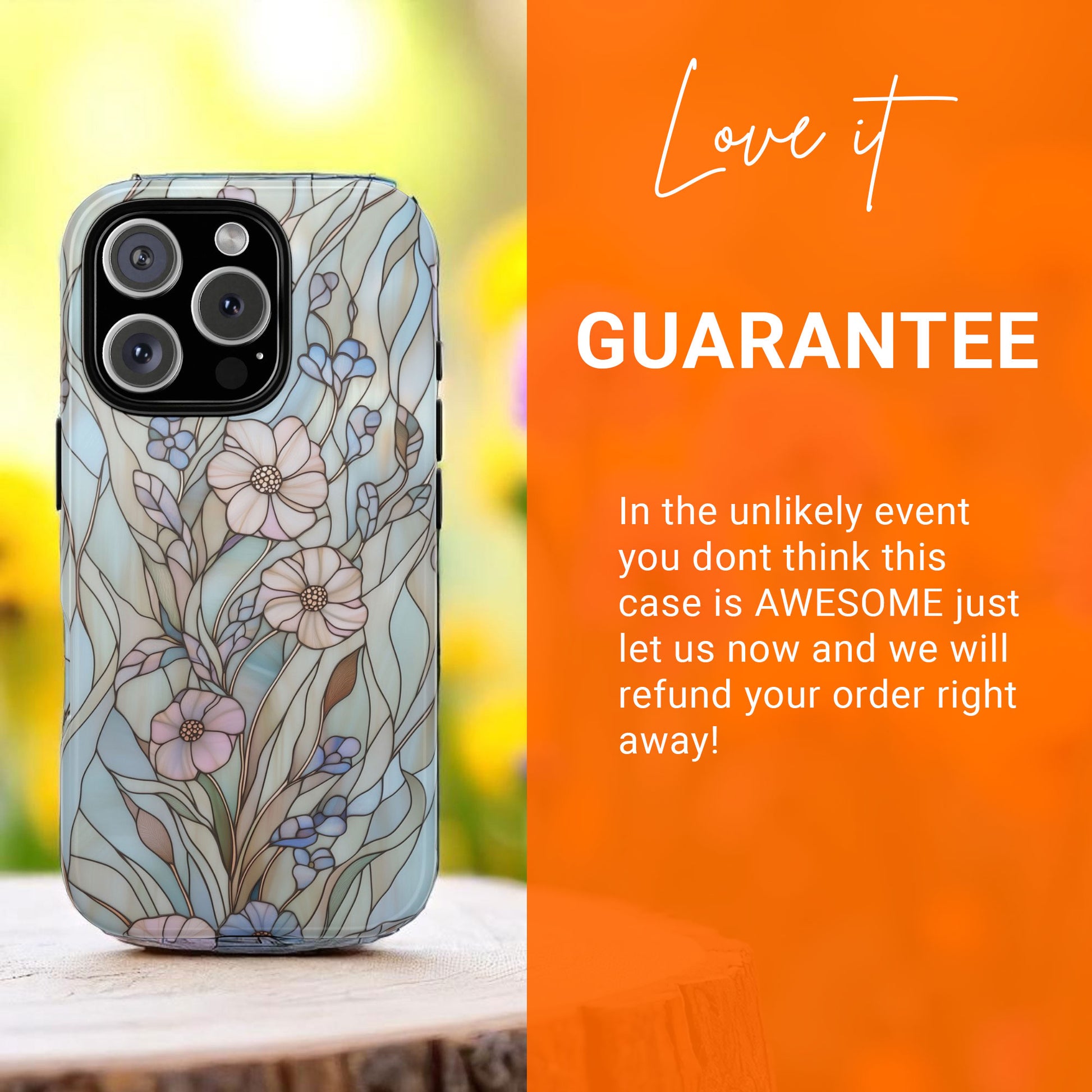 Wildflower Stained Glass Effect Tough Phone Case for iPhone 16 15 14 13 12 11 10 9 8