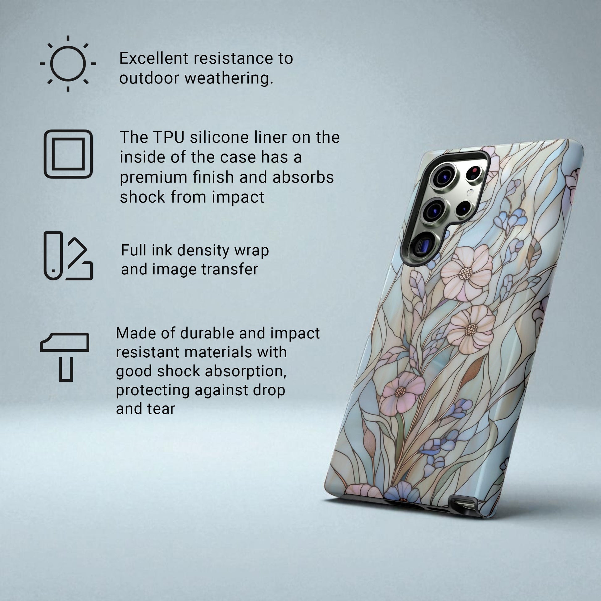 Wildflower Stained Glass Effect Tough Phone Case for Samsung Galaxy S25 S24 S23 S22 S21