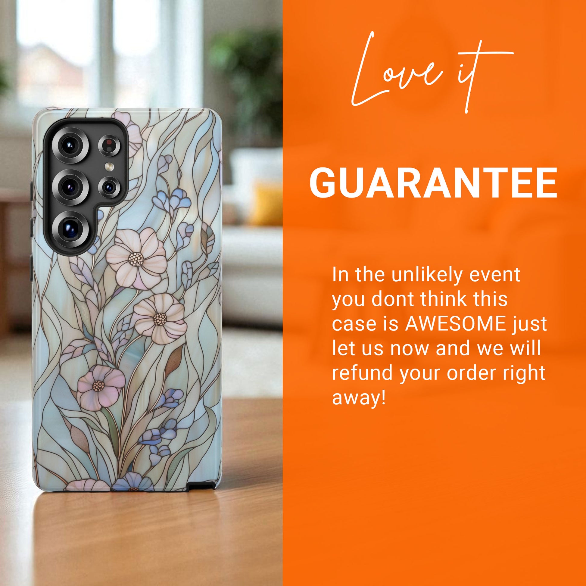 Wildflower Stained Glass Effect Tough Phone Case for Samsung Galaxy S25 S24 S23 S22 S21